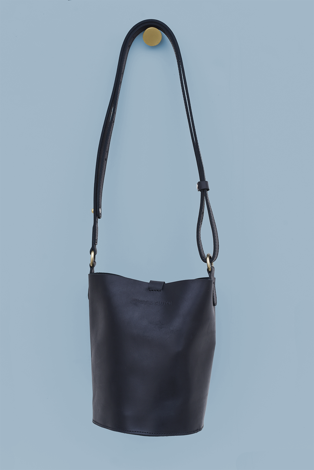 Purse & Clutch - Leather Bucket Bag in Black with Adjustable Strap & Pouch