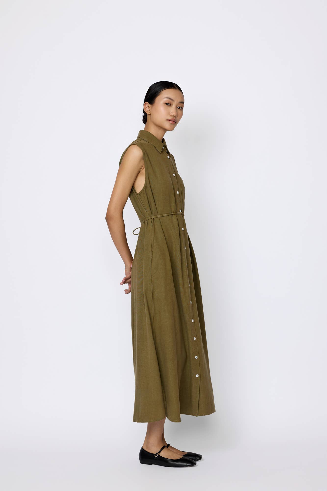 LAUDE the Label - Sleeveless Shirt Dress - Olive Branch: L
