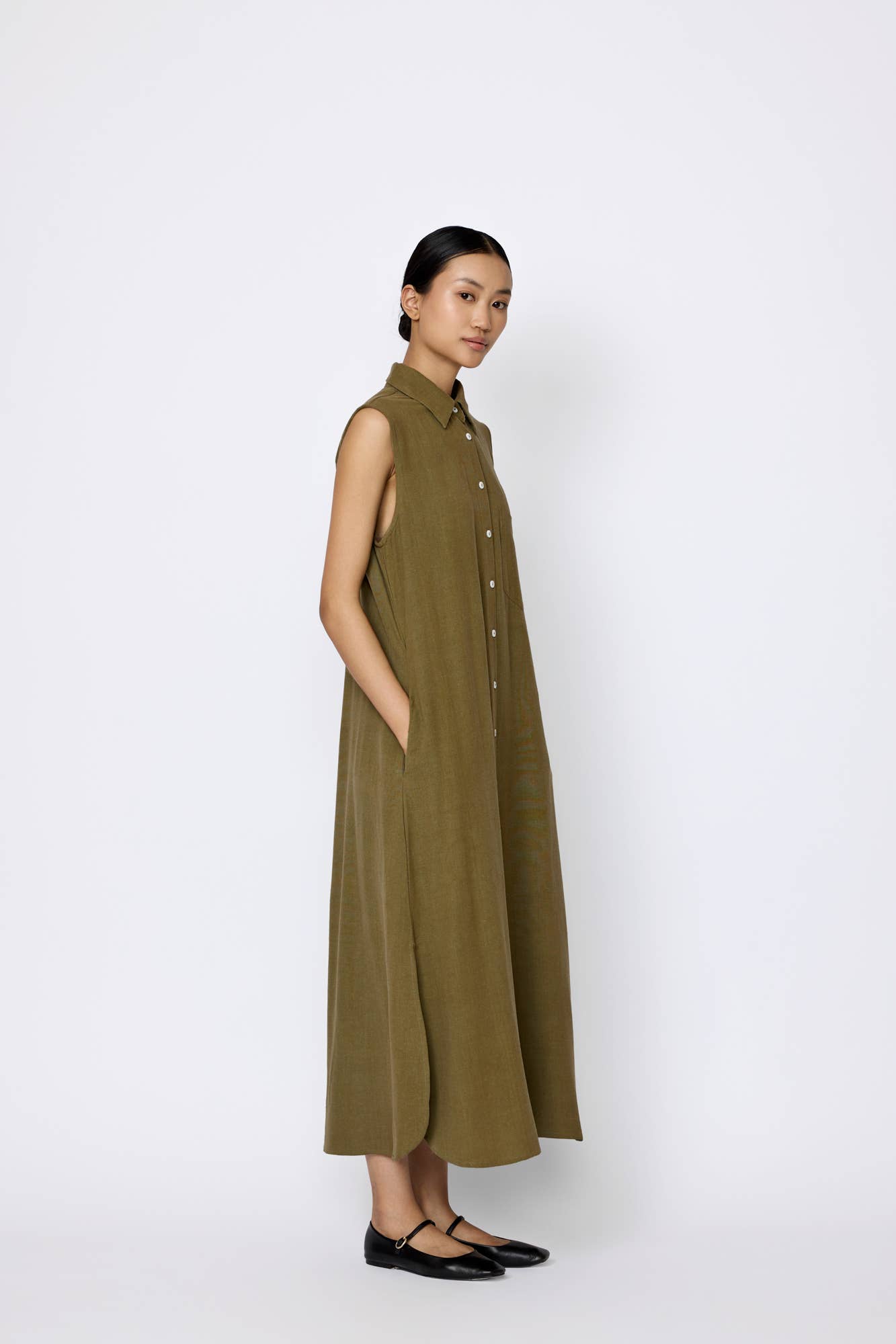 LAUDE the Label - Sleeveless Shirt Dress - Olive Branch: XL