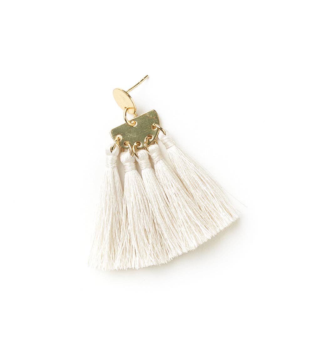Matr Boomie Fair Trade - Danu Long White Tassel Drop Earrings
