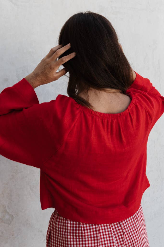 Red Linen Blend Top: S/M