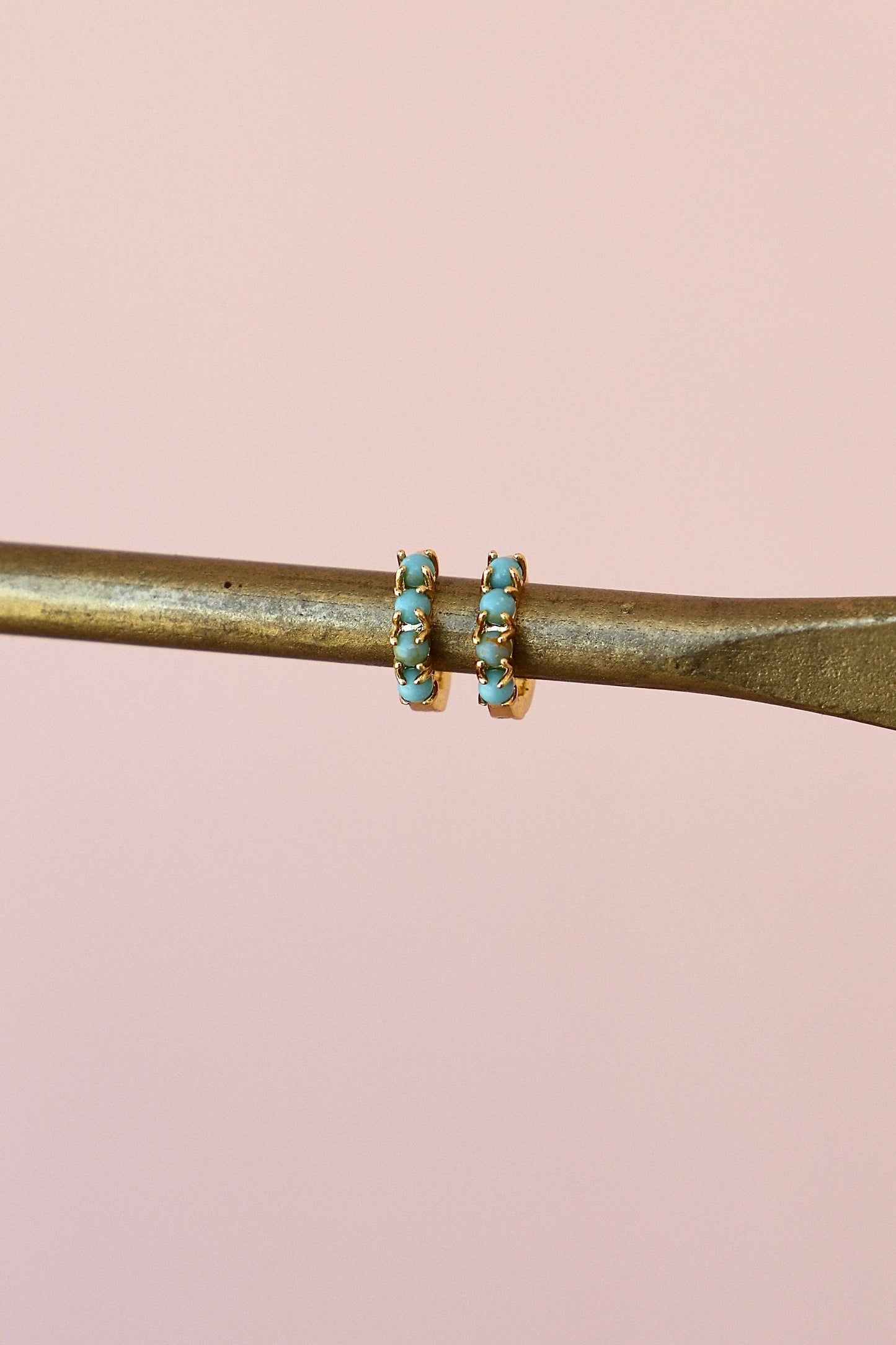 MINI TURQUOISE HOOPS: GOLD