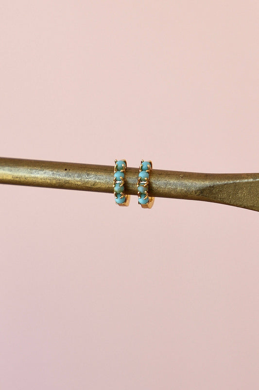 MINI TURQUOISE HOOPS: GOLD