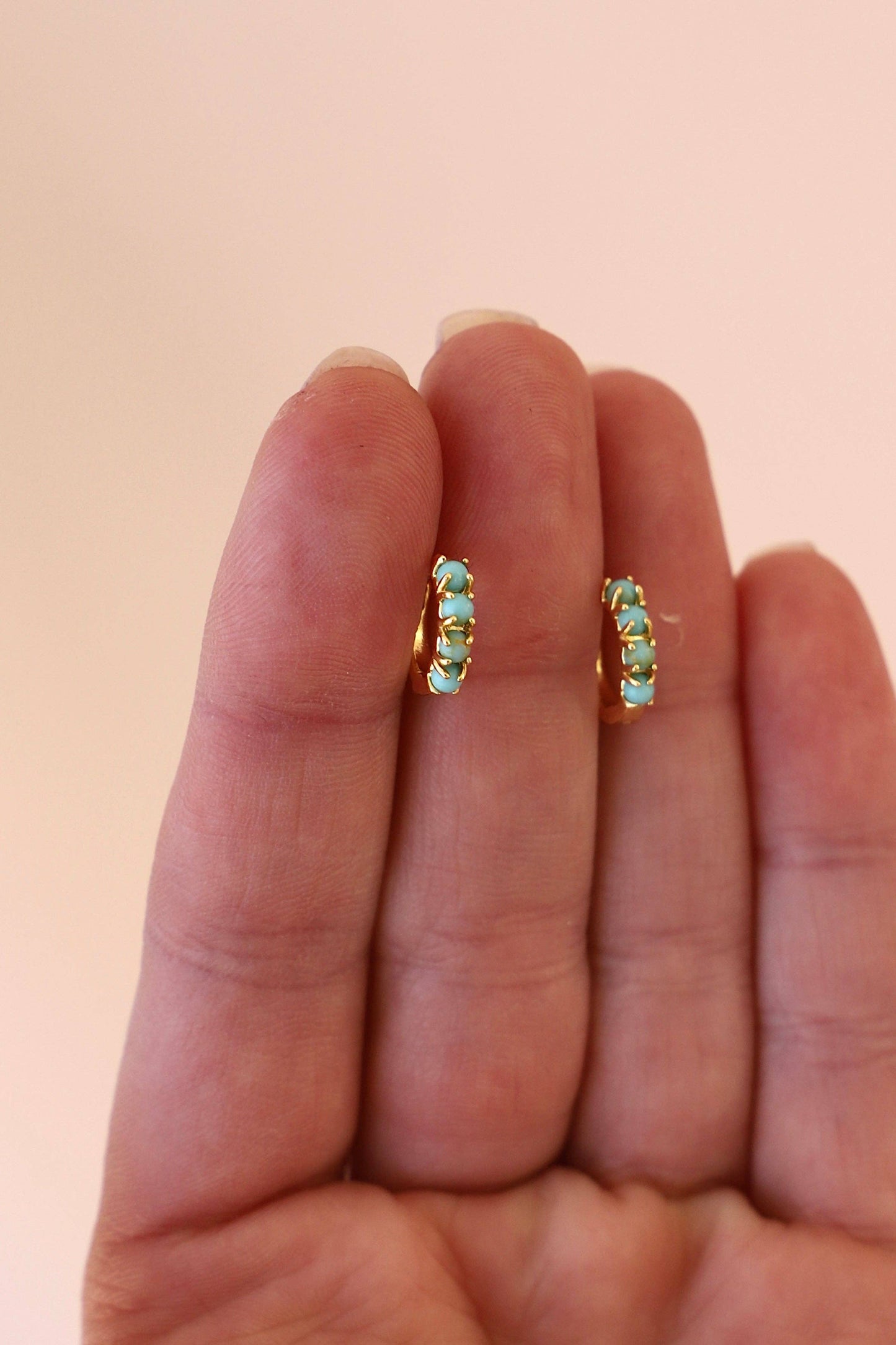 MINI TURQUOISE HOOPS: GOLD