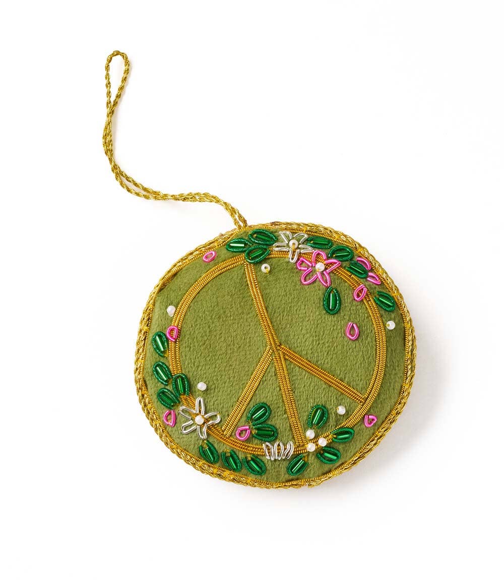 Matr Boomie Fair Trade - Larissa Plush Floral Peace Sign Beaded Fabric Ornament