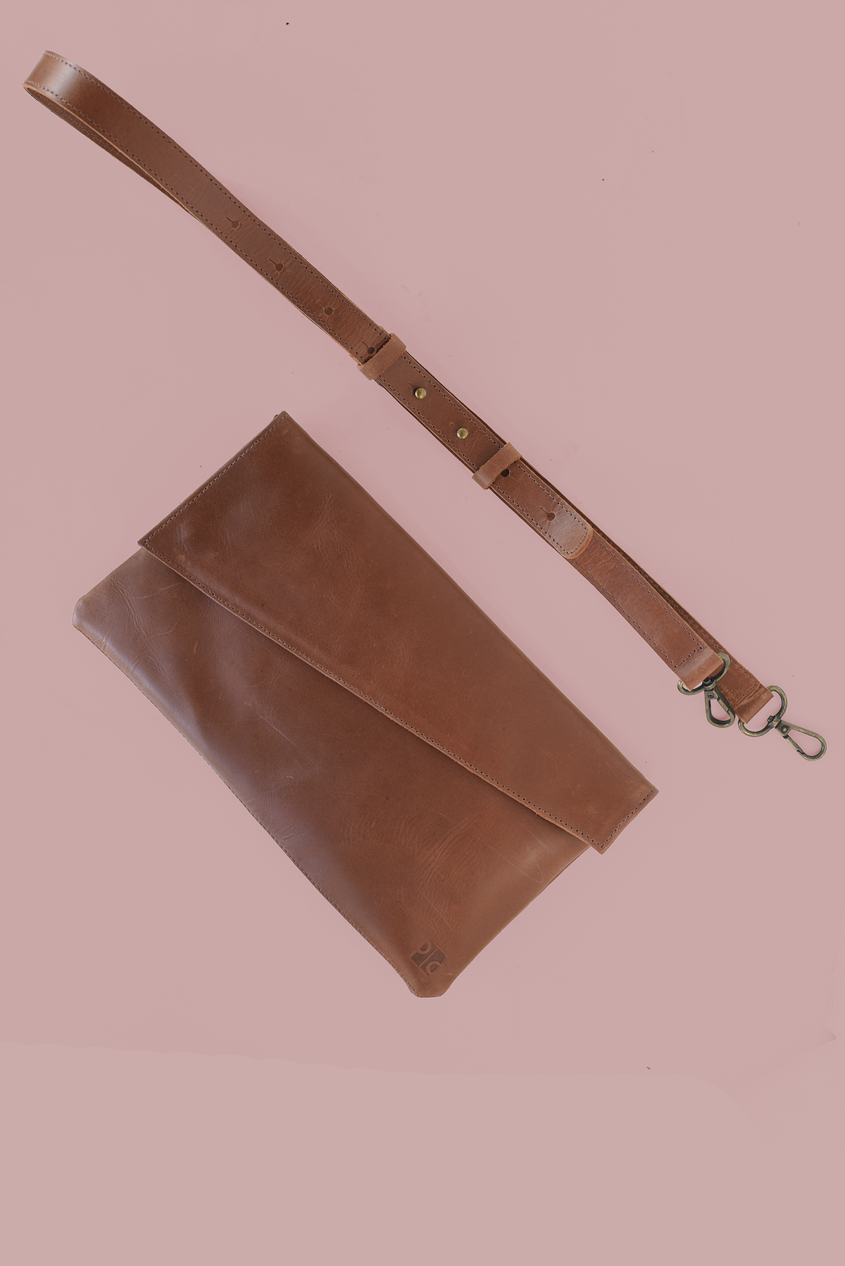 Purse & Clutch - Brown Leather Angle Crossbody & Clutch w/ Detachable Strap