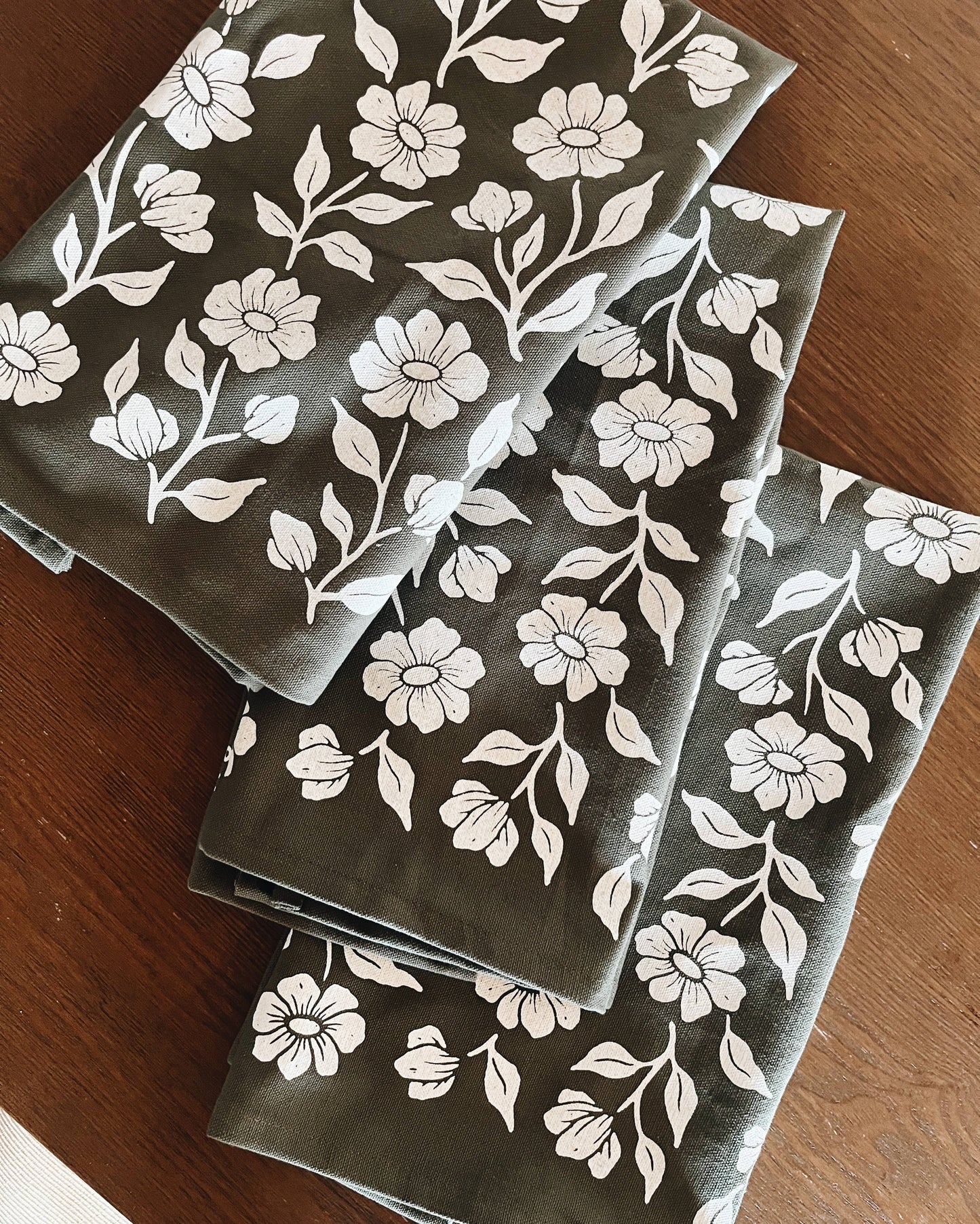 Flora West Design - Organic Cotton Tea Towel Kitchen Accessories Floral on Olive