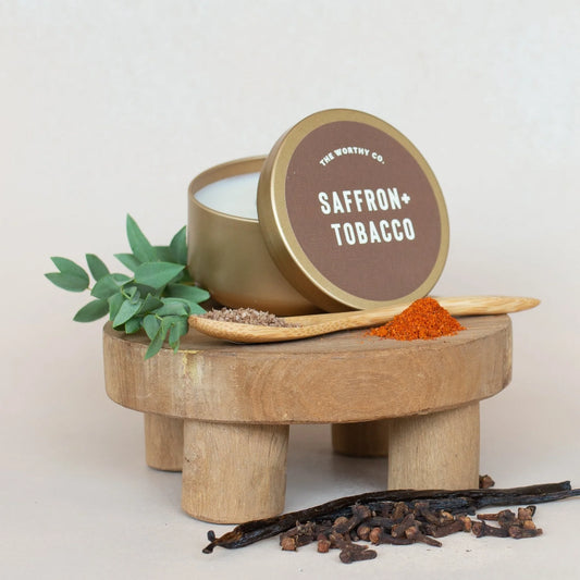 Saffron + Tobacco Tin Candle